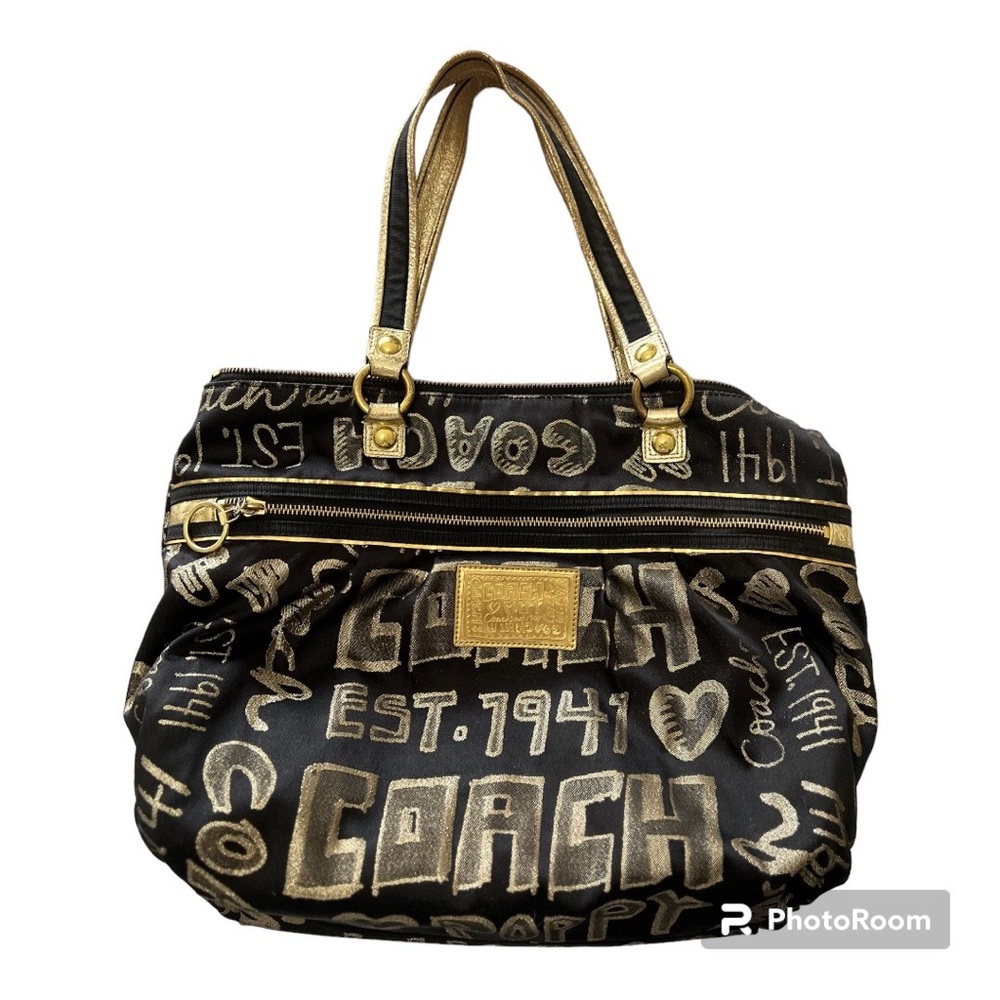 Gold & Black Poppy Coach Purse